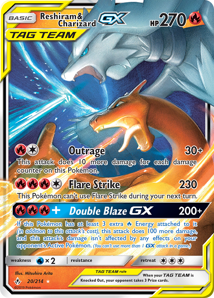 Reshiram & Charizard-GX 20/214, Unbroken Bonds Pokémon card