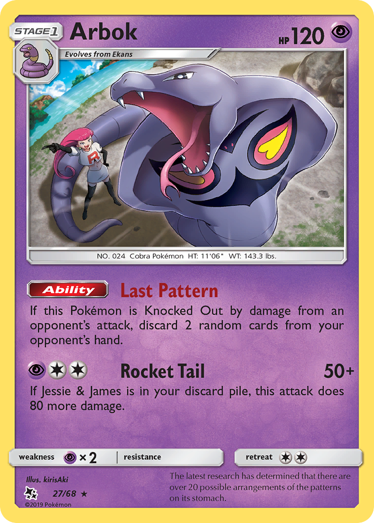 Arbok 27/68, Hidden Fates Pokémon card