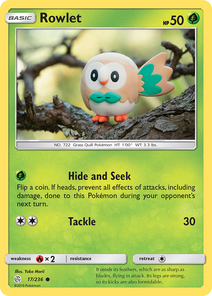 Rowlet 17/236, Cosmic Eclipse Pokémon card