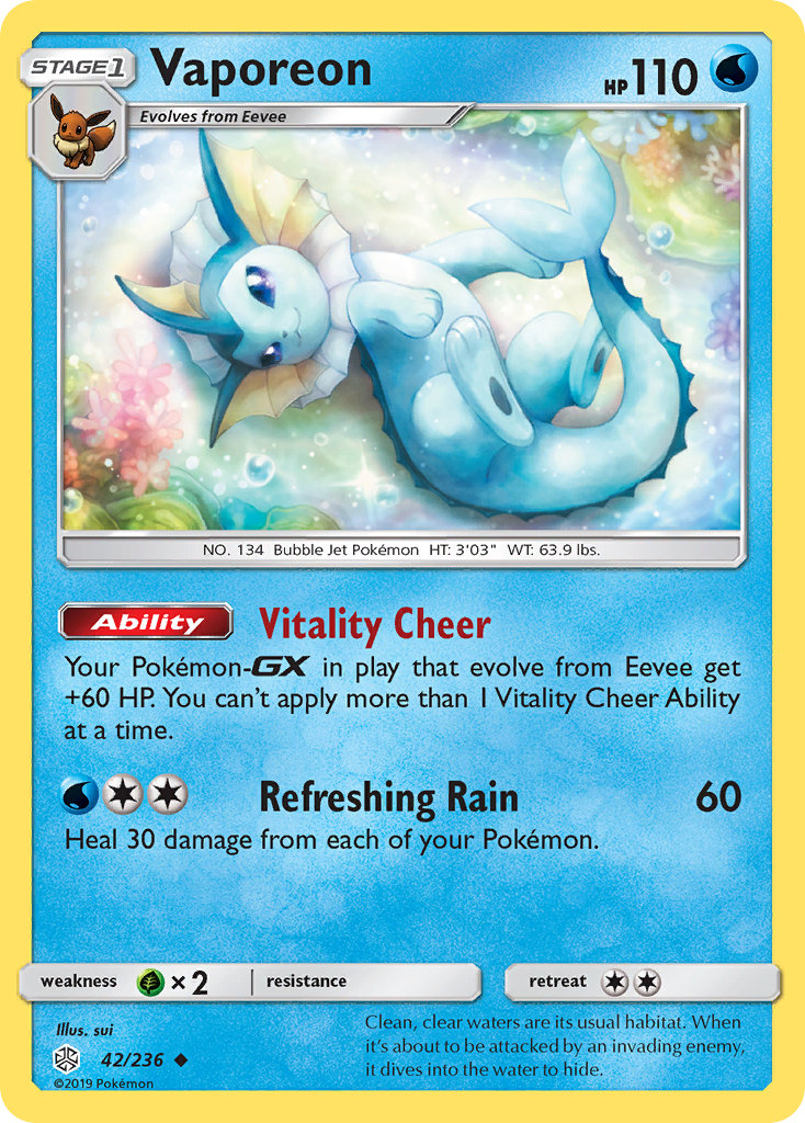 Vaporeon 42/236, Cosmic Eclipse Pokémon card