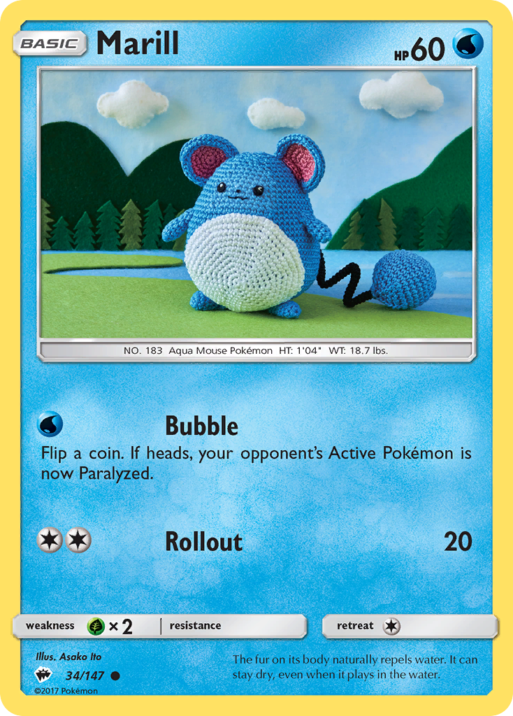 Marill 34/147, Burning Shadows Pokémon card