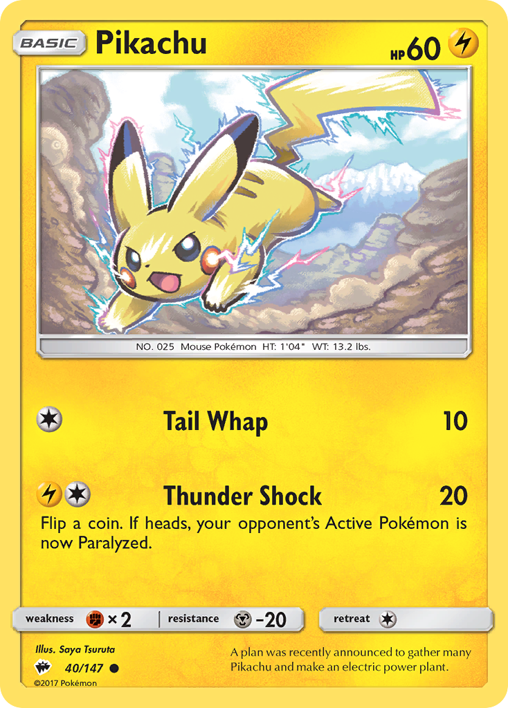 Pikachu 40/147, Burning Shadows Pokémon card