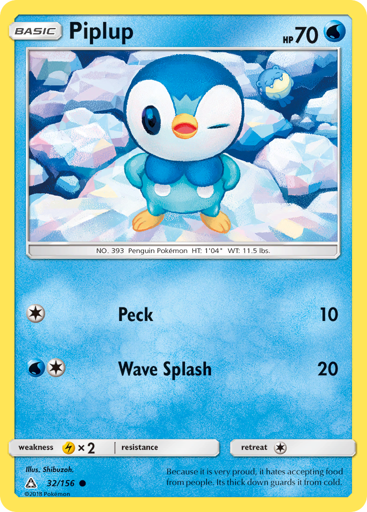 Piplup 32/156, Ultra Prism Pokémon card