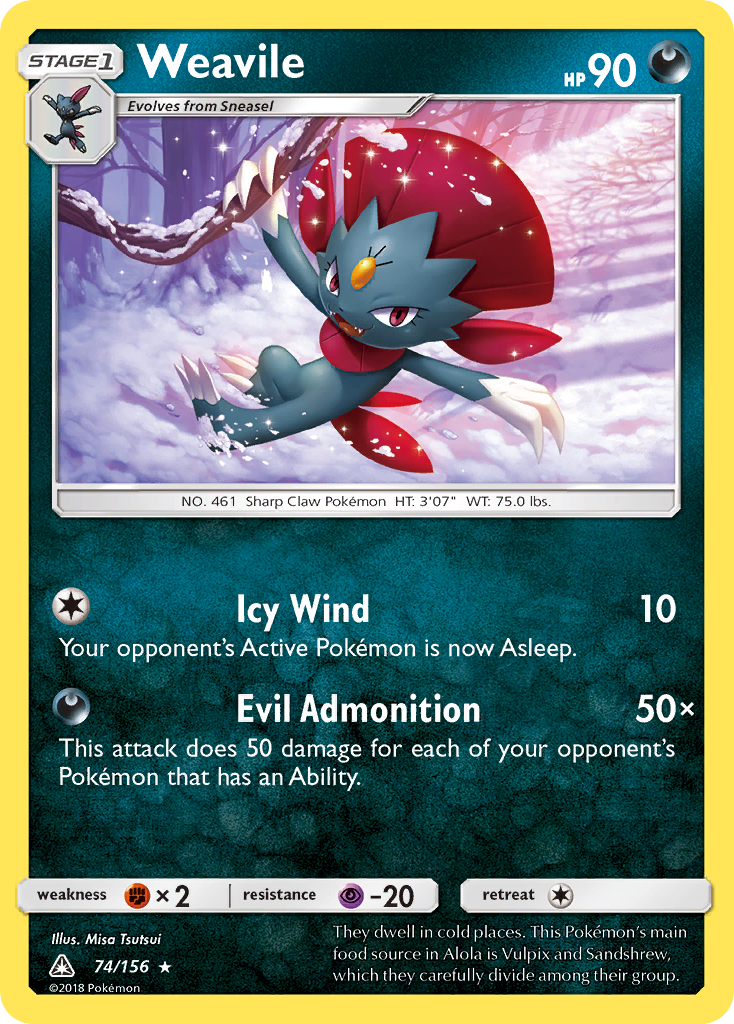 Weavile 74/156, Ultra Prism Pokémon card