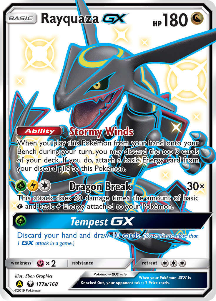 Rayquaza-GX 177a, Celestial Storm Pokémon card