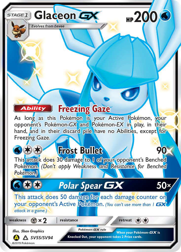 Glaceon-GX SV55, Hidden Fates Shiny Vault Pokémon card