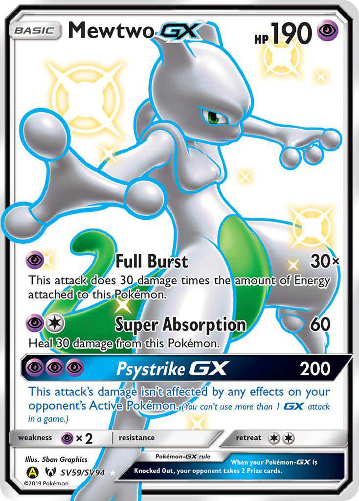 Mewtwo-GX SV59, Hidden Fates Shiny Vault Pokémon card
