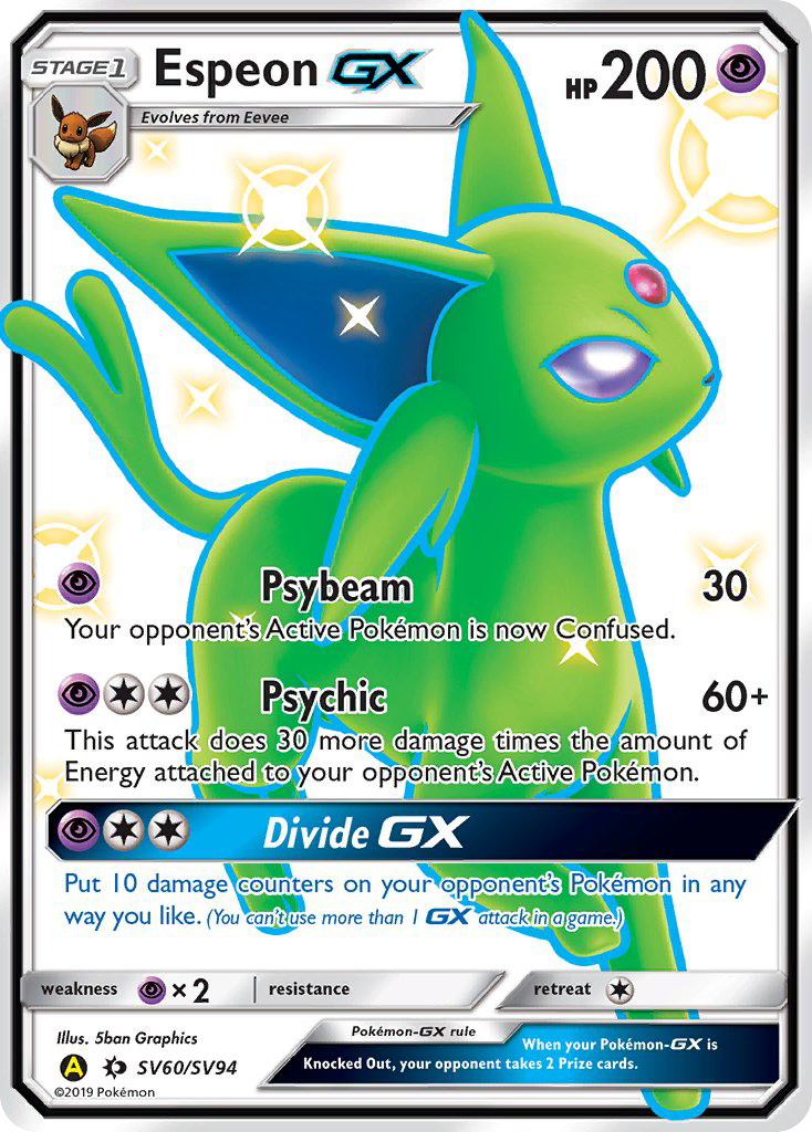 Espeon-GX SV60, Hidden Fates Shiny Vault Pokémon card