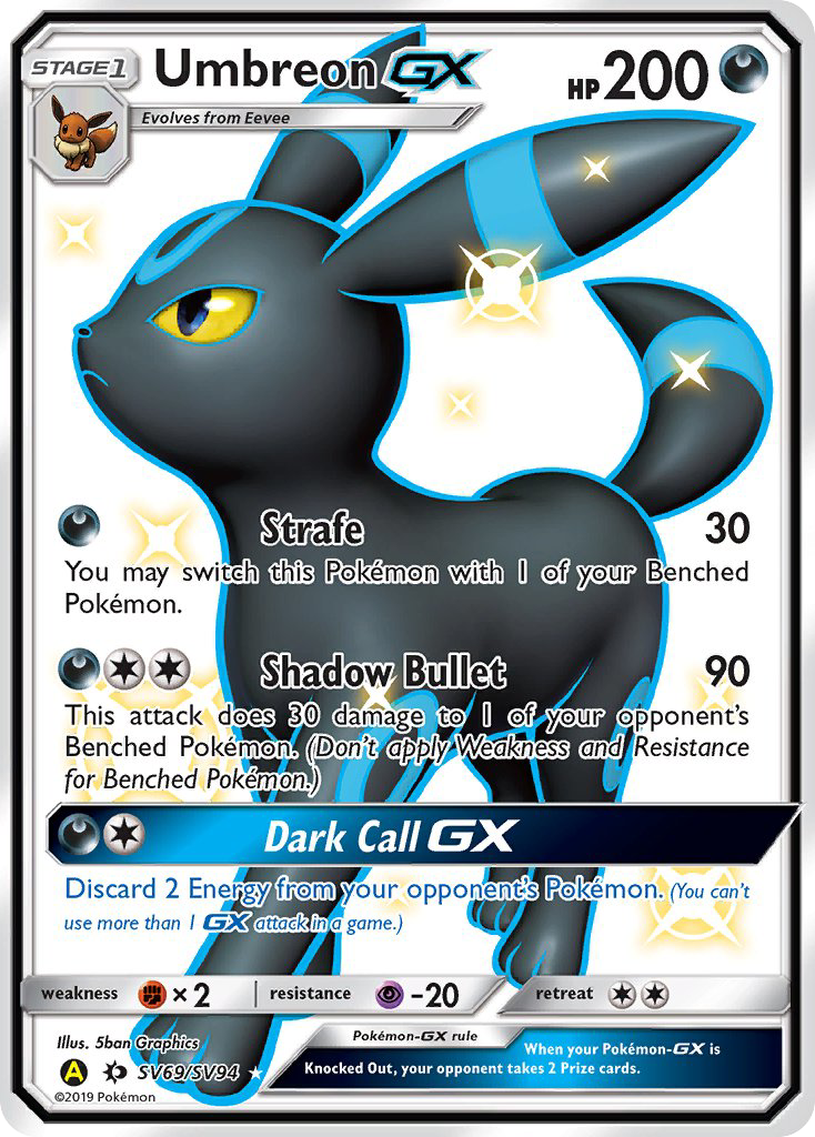 Umbreon-GX SV69, Hidden Fates Shiny Vault Pokémon card