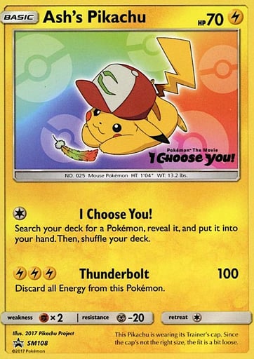 Ash's Pikachu SM108 from SM Black Star Promos