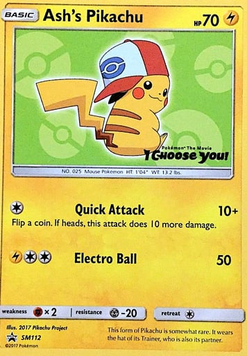 Ash's Pikachu SM112 from SM Black Star Promos