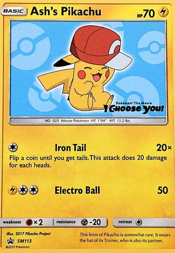 Ash's Pikachu SM113 from SM Black Star Promos