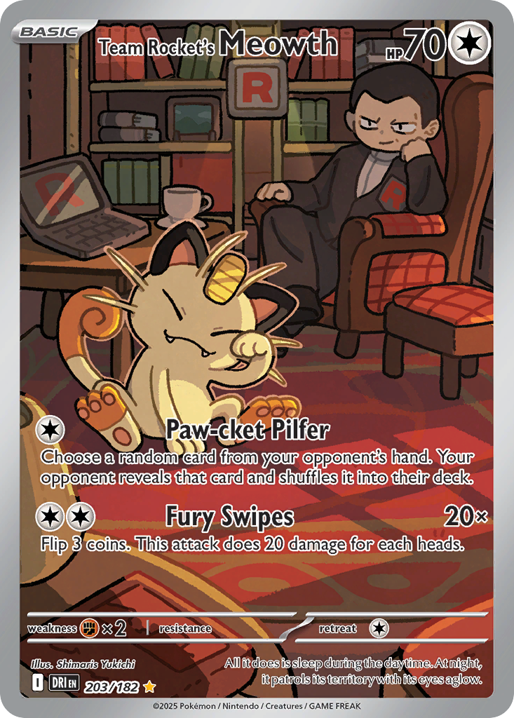 Team Rocket's Meowth 203/182, Destined Rivals Pokémon card
