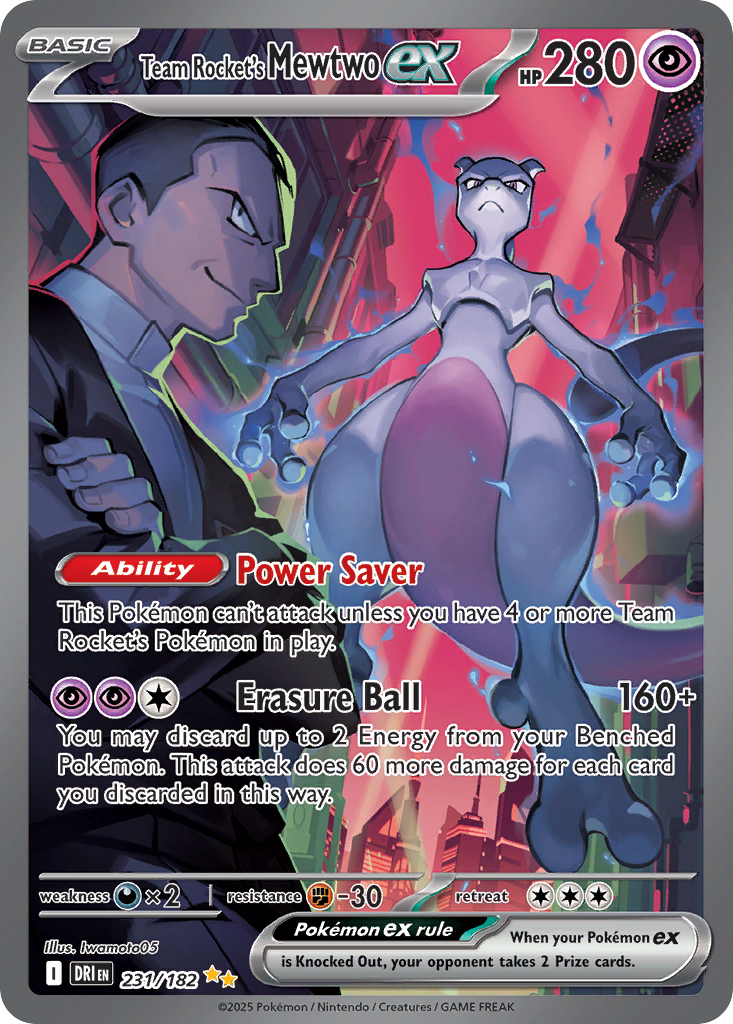 Team Rocket's Mewtwo ex 231/182, Destined Rivals Pokémon card