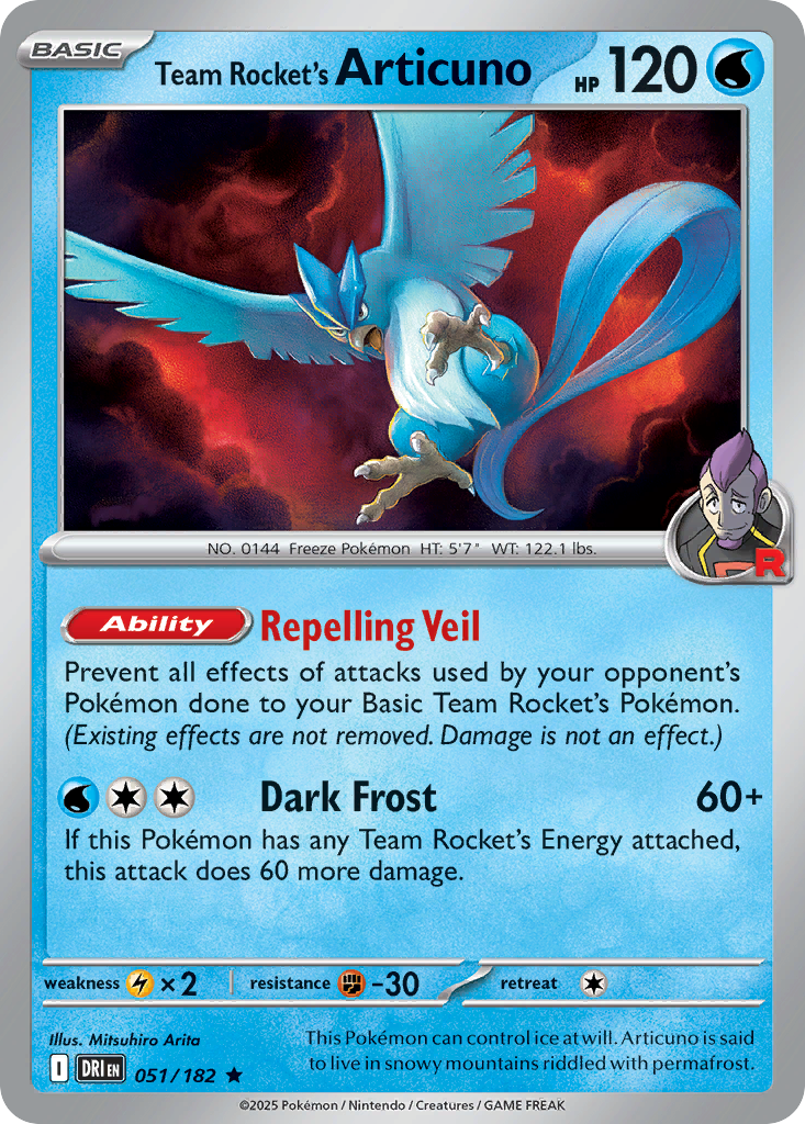 Team Rocket's Articuno 51/182, Destined Rivals Pokémon card