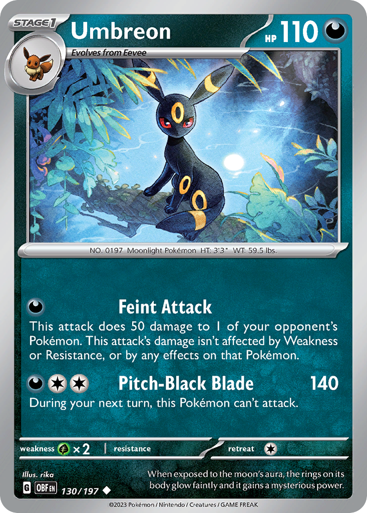 Umbreon 130/197, Obsidian Flames Pokémon card