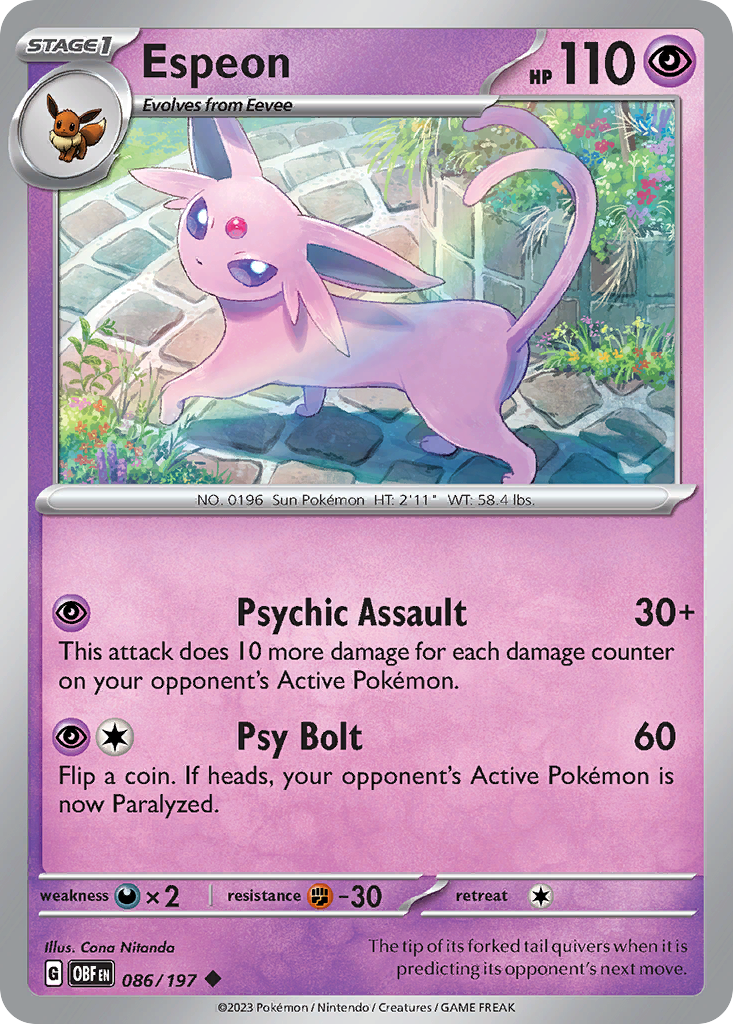 Espeon 86/197, Obsidian Flames Pokémon card