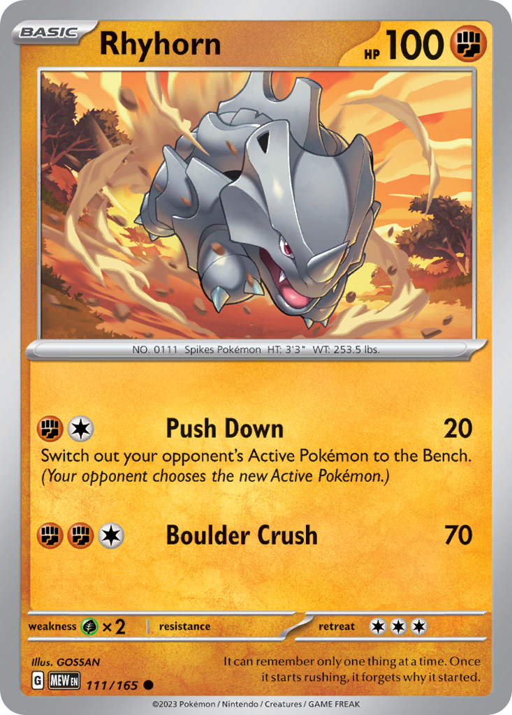 Rhyhorn 111/165, 151 Pokémon card