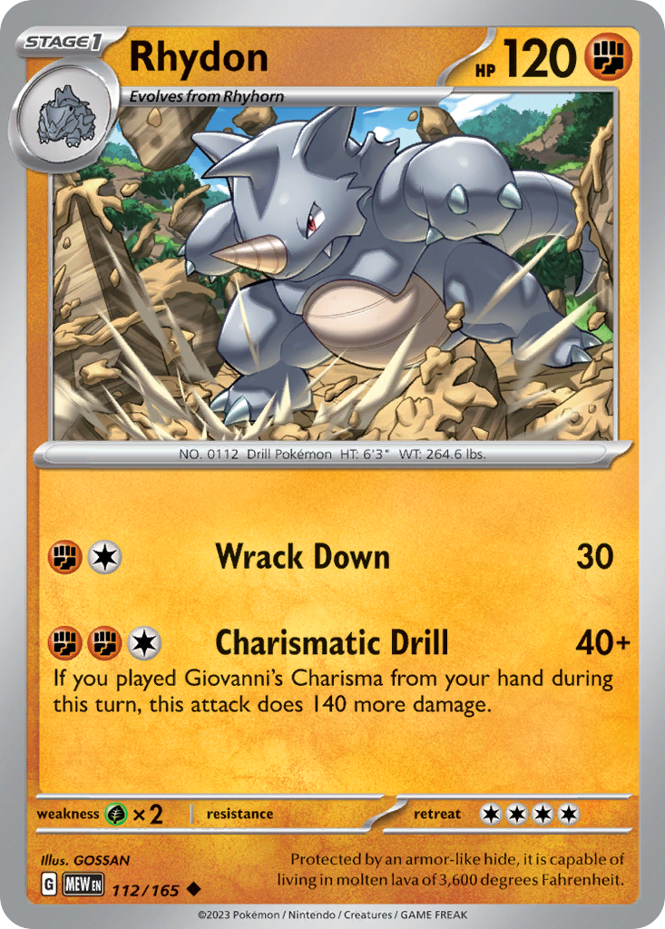 Rhydon 112/165, 151 Pokémon card