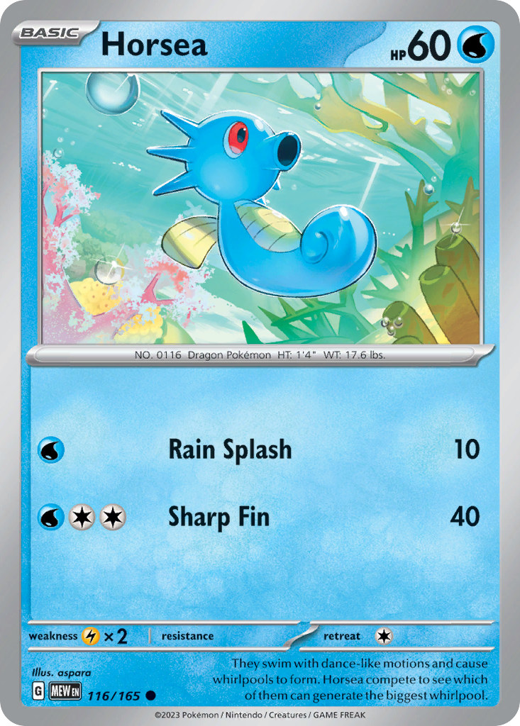 Horsea 116/165, 151 Pokémon card
