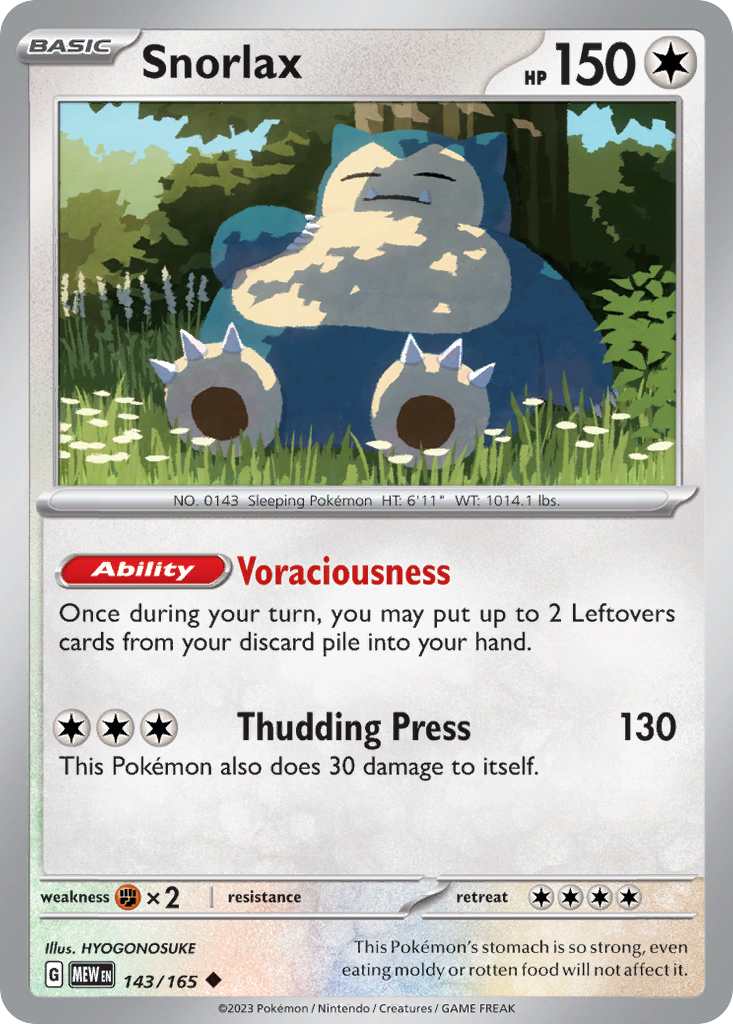 Snorlax 143/165, 151 Pokémon card