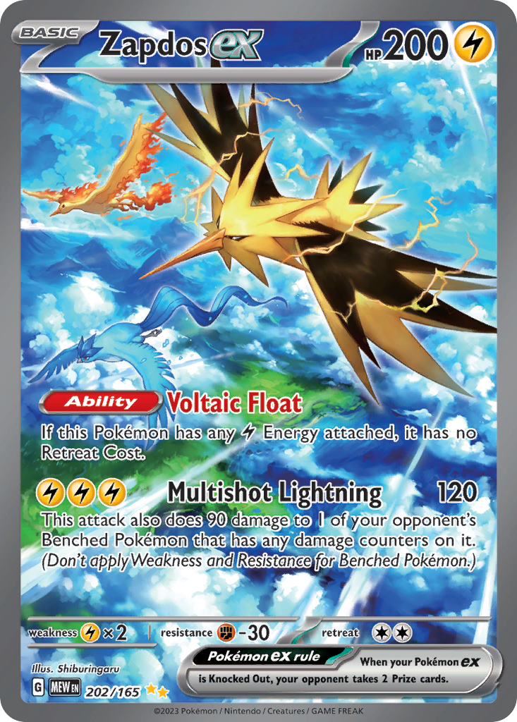 Zapdos ex 202/165, 151 Pokémon card