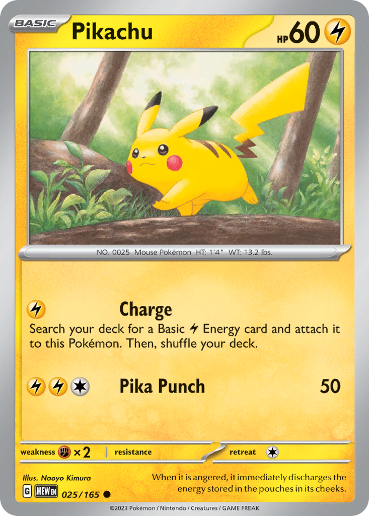 Pikachu 25/165, 151 Pokémon card