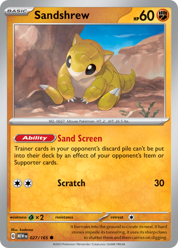 Sandshrew 27/165, 151 Pokémon card