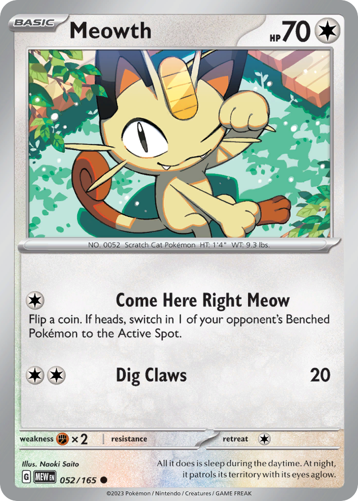 Meowth 52/165, 151 Pokémon card