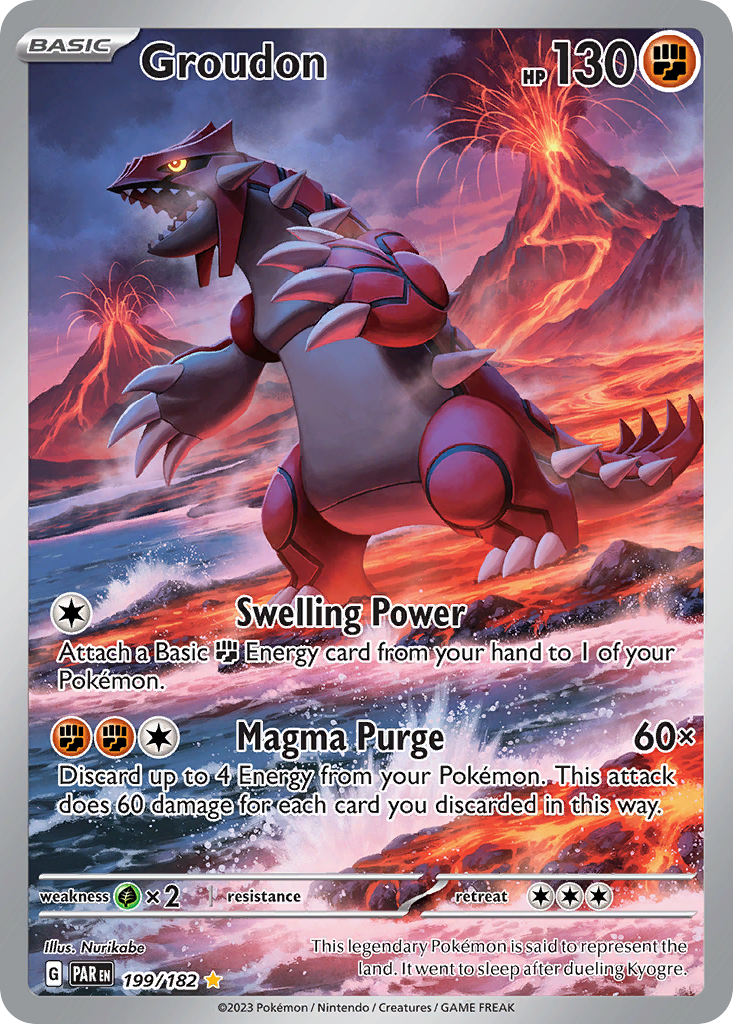 Groudon 199/182, Paradox Rift Pokémon card
