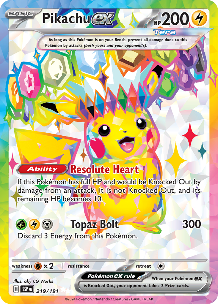 Pikachu ex 219/191, Surging Sparks Pokémon card