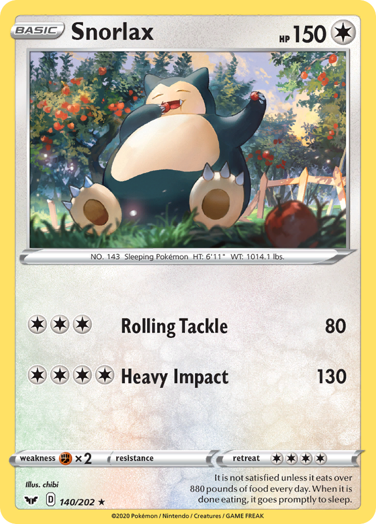 Snorlax 140/202, Sword & Shield Pokémon card