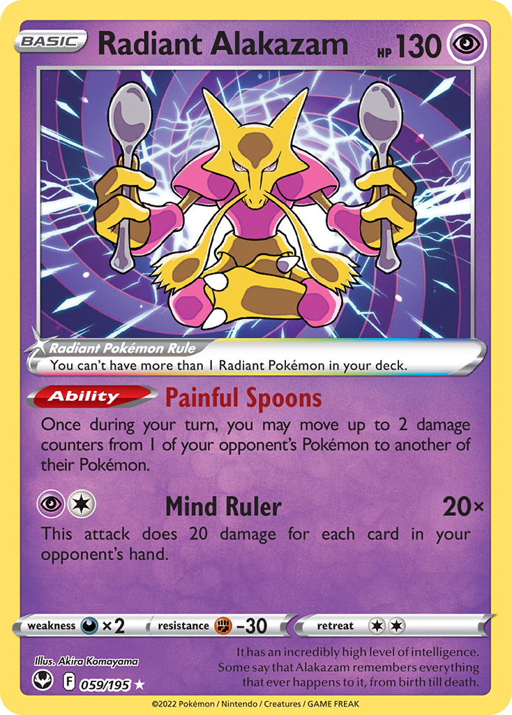 Radiant Alakazam 59/195, Silver Tempest Pokémon card
