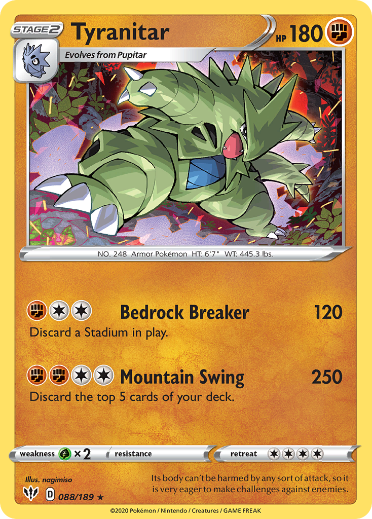 Tyranitar 88/189, Darkness Ablaze Pokémon card