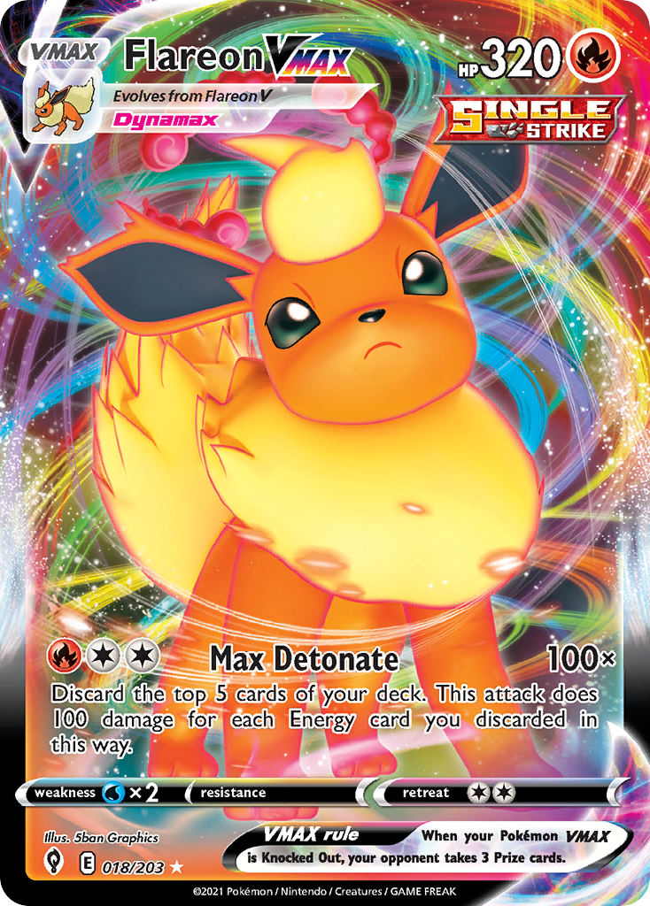 Flareon VMAX 18/203, Evolving Skies Pokémon card
