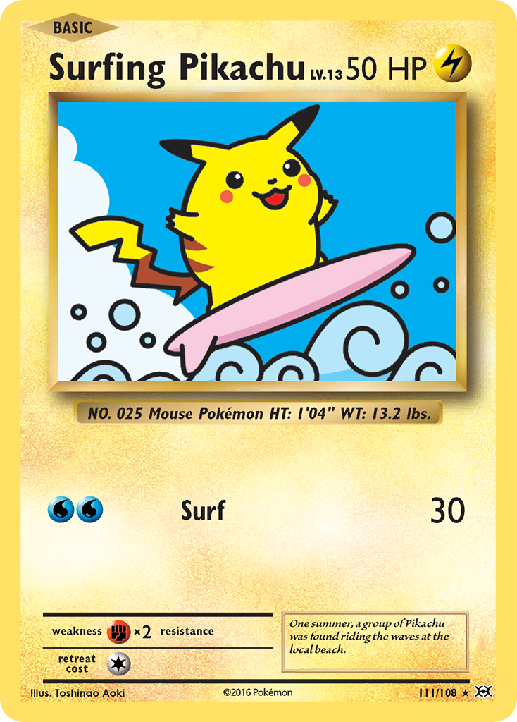 Surfing Pikachu 111/108, Evolutions Pokémon card