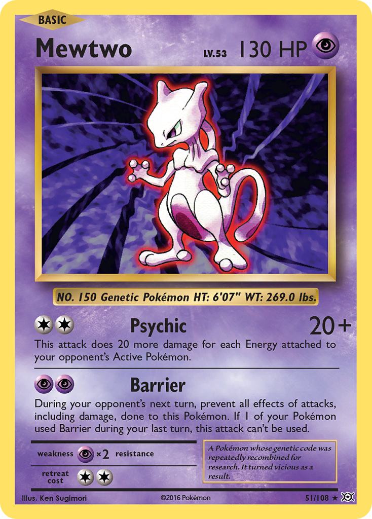 Mewtwo 51/108, Evolutions Pokémon card