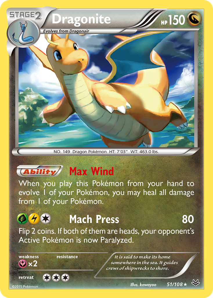 Dragonite 51/108, Roaring Skies Pokémon card